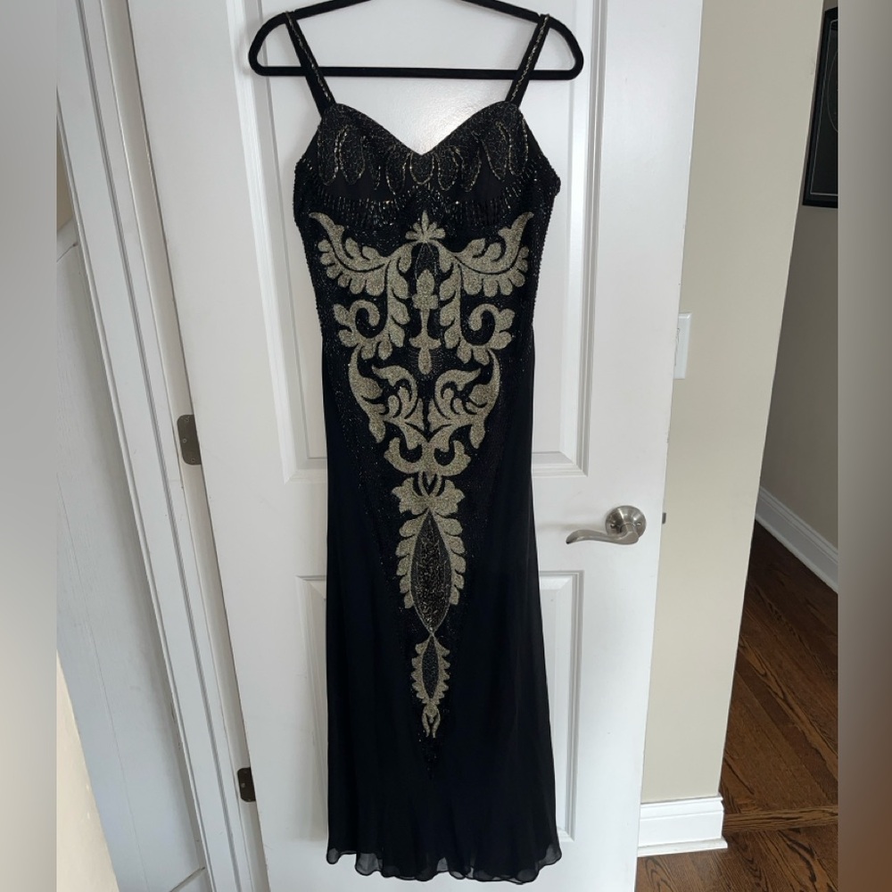 NWT PALACE Elegant Black Maxi Dress with Hand-beaded Gold and Black Size 46